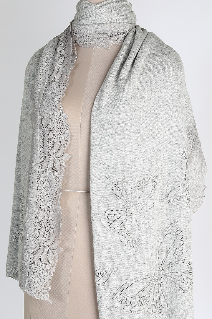 Light Grey Knitted Woolen Shawl by Queenmark at Pernia's Pop Up Shop