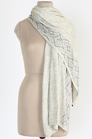 Light Grey Ikat Shaw by Queenmark