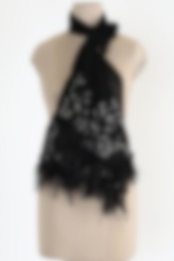 Black Shawl With Ostrich Feather by Queenmark