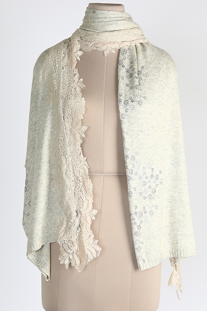 Light Grey Shawl With Crystals by Queenmark