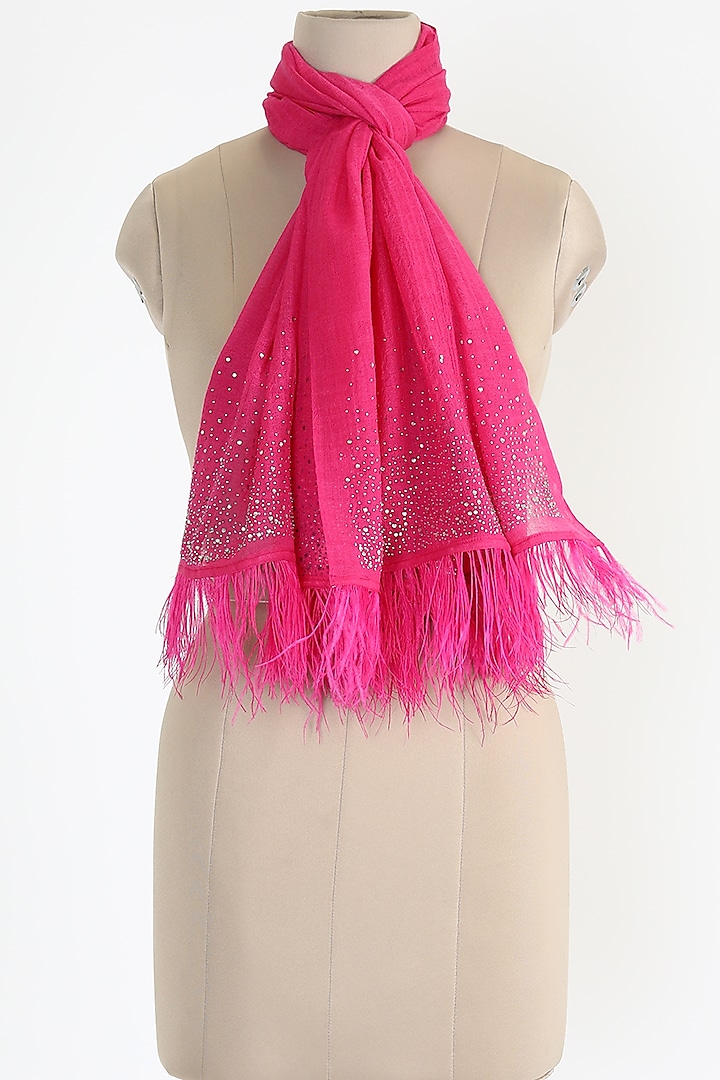 Pink Shawl With Ostrich Feather by Queenmark