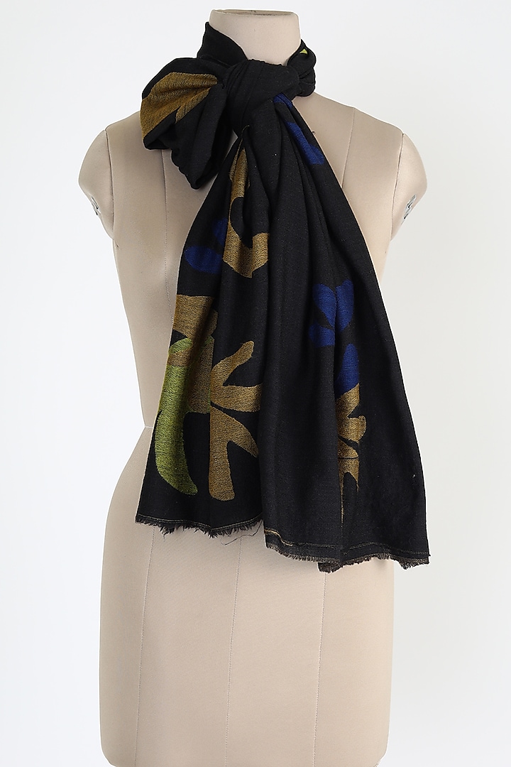 Black Silk Cashmere Shawl by Queenmark