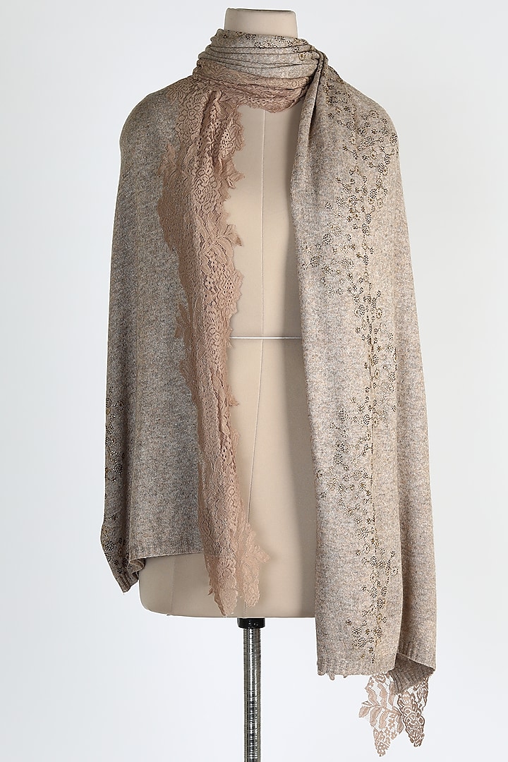 Dark Brown Shawl With Crystals by Queenmark