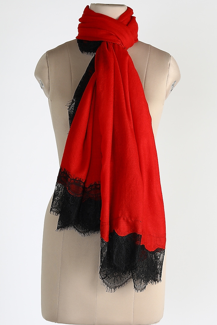 Red Merino Wool Shawl by Queenmark