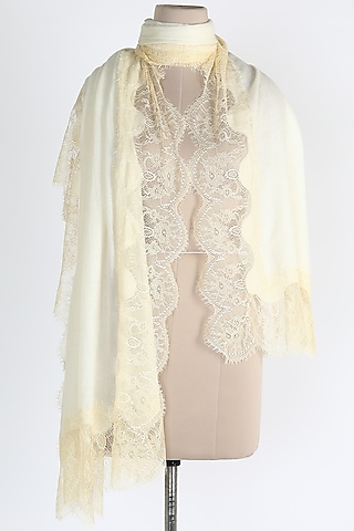 Ivory Merino Wool Shawl by Queenmark
