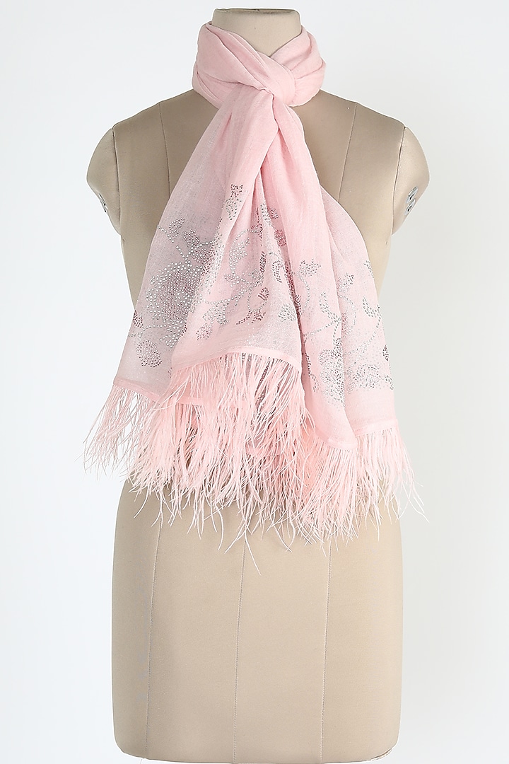 Pink Shawl With Ostrich Feathers by Queenmark