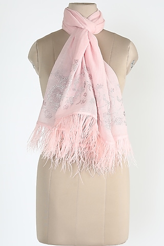 Pink Shawl With Ostrich Feathers by Queenmark