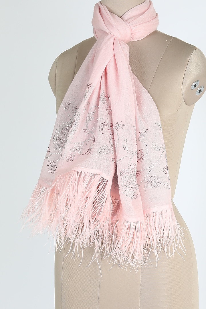 Pink Shawl With Ostrich Feathers by Queenmark at Pernia's Pop Up Shop