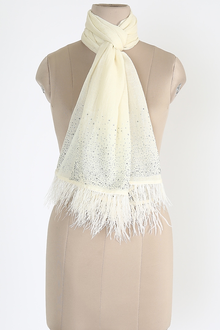 Ivory Shawl With Ostrich Feathers by Queenmark