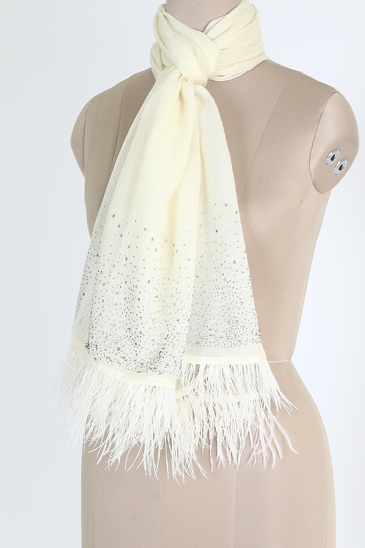 Ivory Shawl With Ostrich Feathers by Queenmark at Pernia's Pop Up Shop