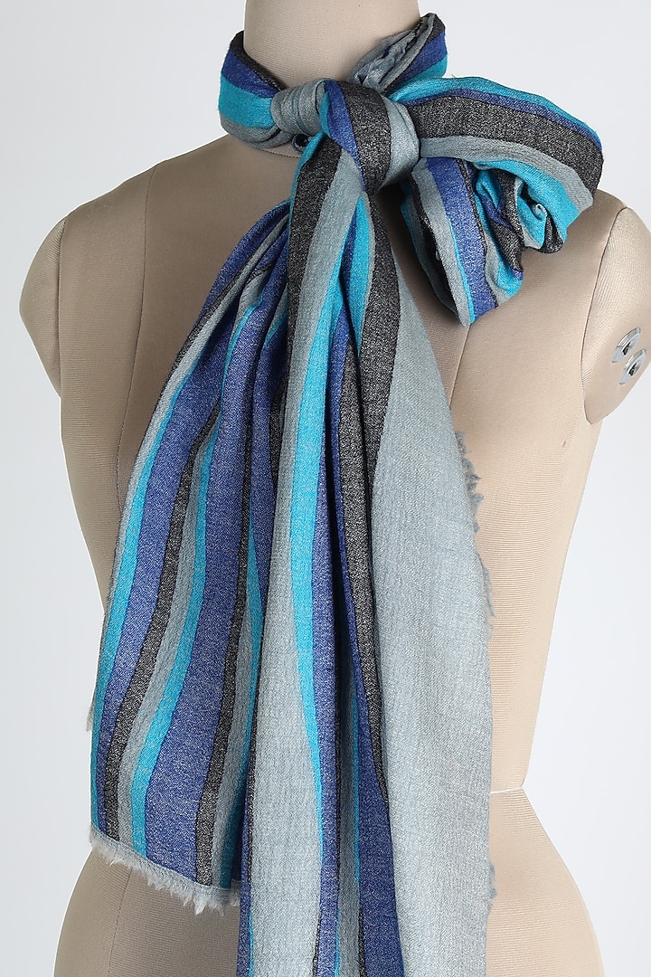 Blue Shawl In Silk Cashmere by Queenmark at Pernia's Pop Up Shop