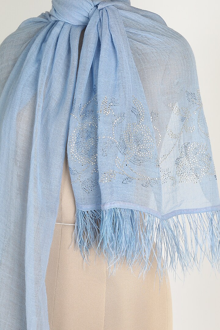 Blue Shawl With Ostrich Feathers by Queenmark at Pernia's Pop Up Shop