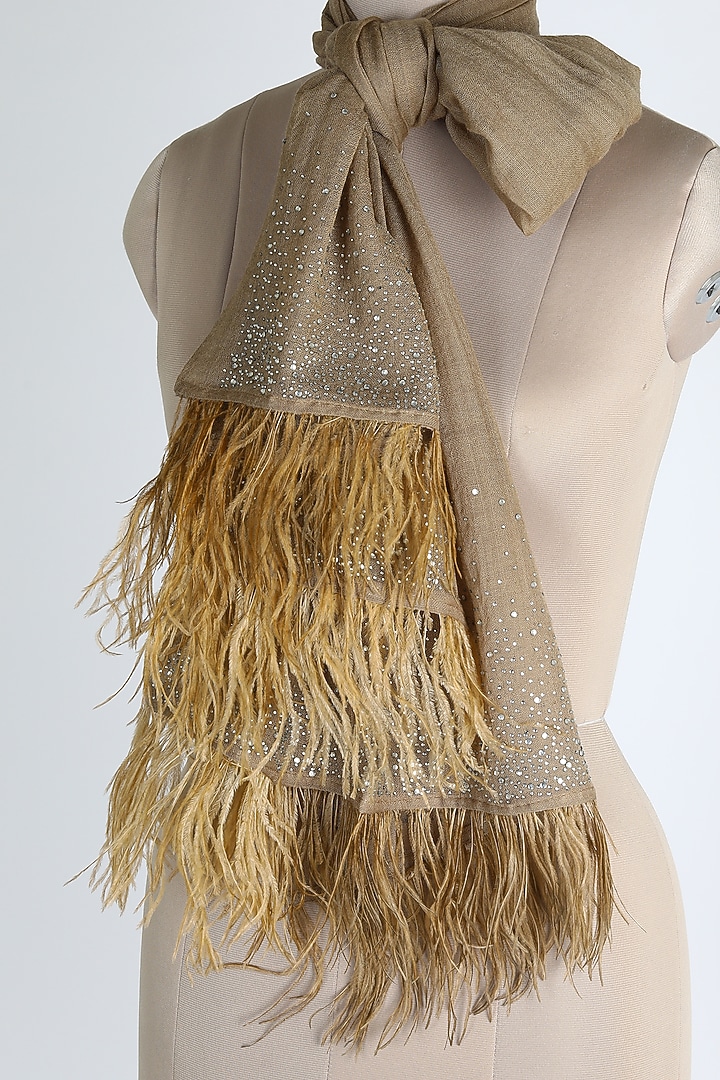 Natural Brown Ostrich Feathers Shawl by Queenmark at Pernia's Pop Up Shop