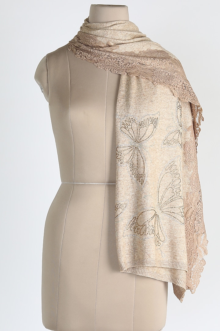 Light Brown Shawl With Crystals by Queenmark