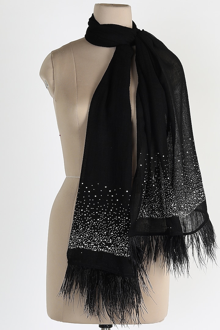 Black Shawl With Ostrich Feathers by Queenmark at Pernia's Pop Up Shop