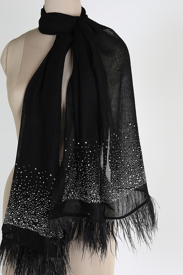 Black Shawl With Ostrich Feathers by Queenmark at Pernia's Pop Up Shop
