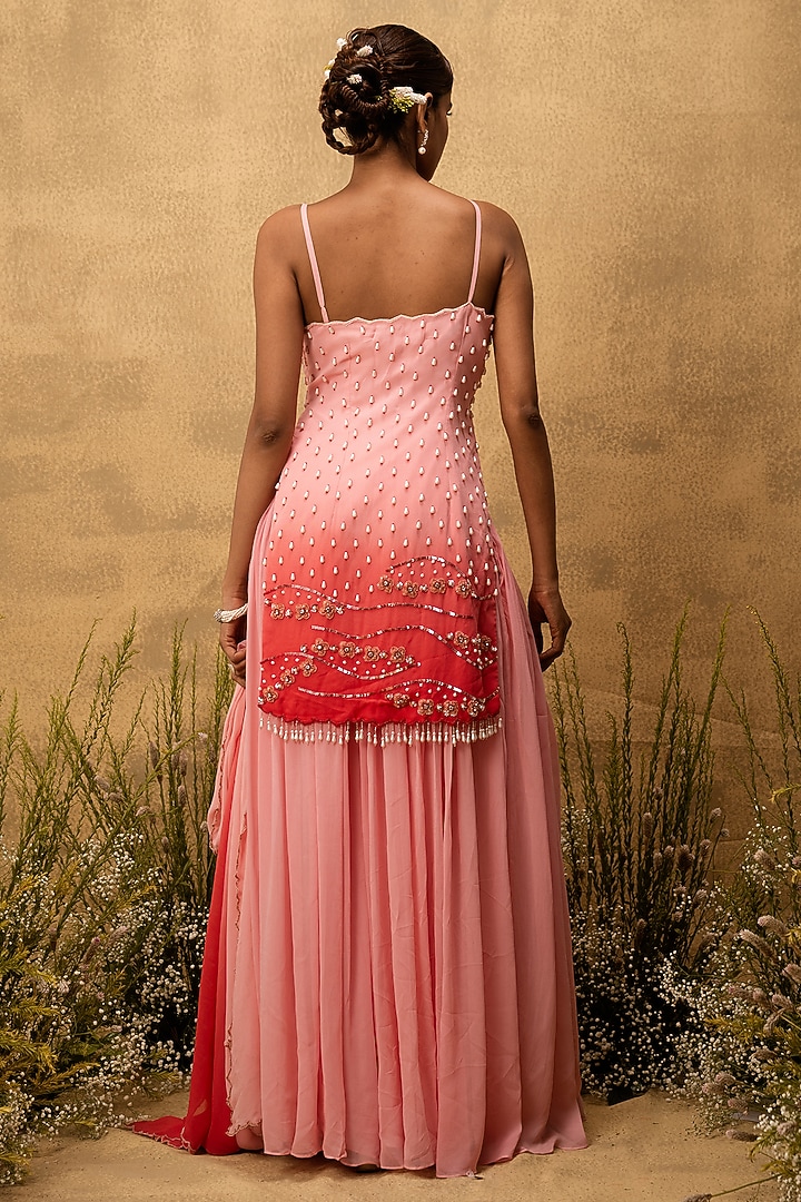Pink Georgette Wedding Sharara Set by Quench A Thirst at Pernia's Pop Up Shop