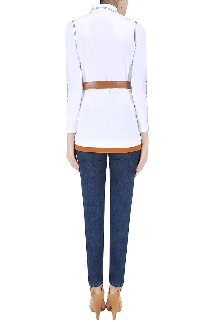 White overlap panel button down shirt available only at Pernia's Pop Up Shop.