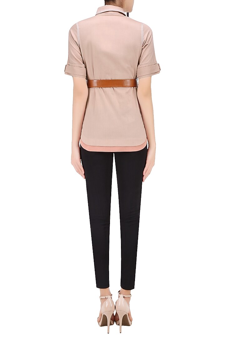 Rose sand and tan brown leatherite buckle shirt available only at Pernia's Pop Up Shop.