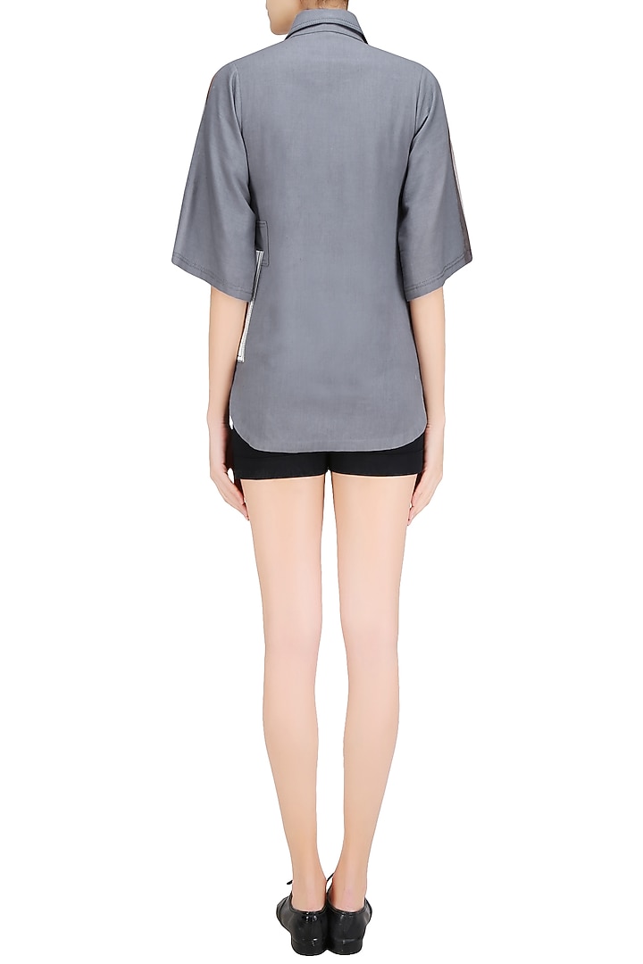 Grey stones embroidered linen shirt available only at Pernia's Pop Up Shop.