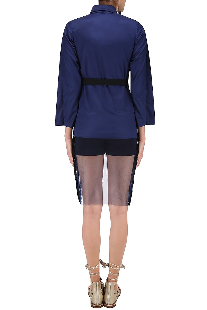 Navy blue straight fit shirt available only at Pernia's Pop Up Shop.
