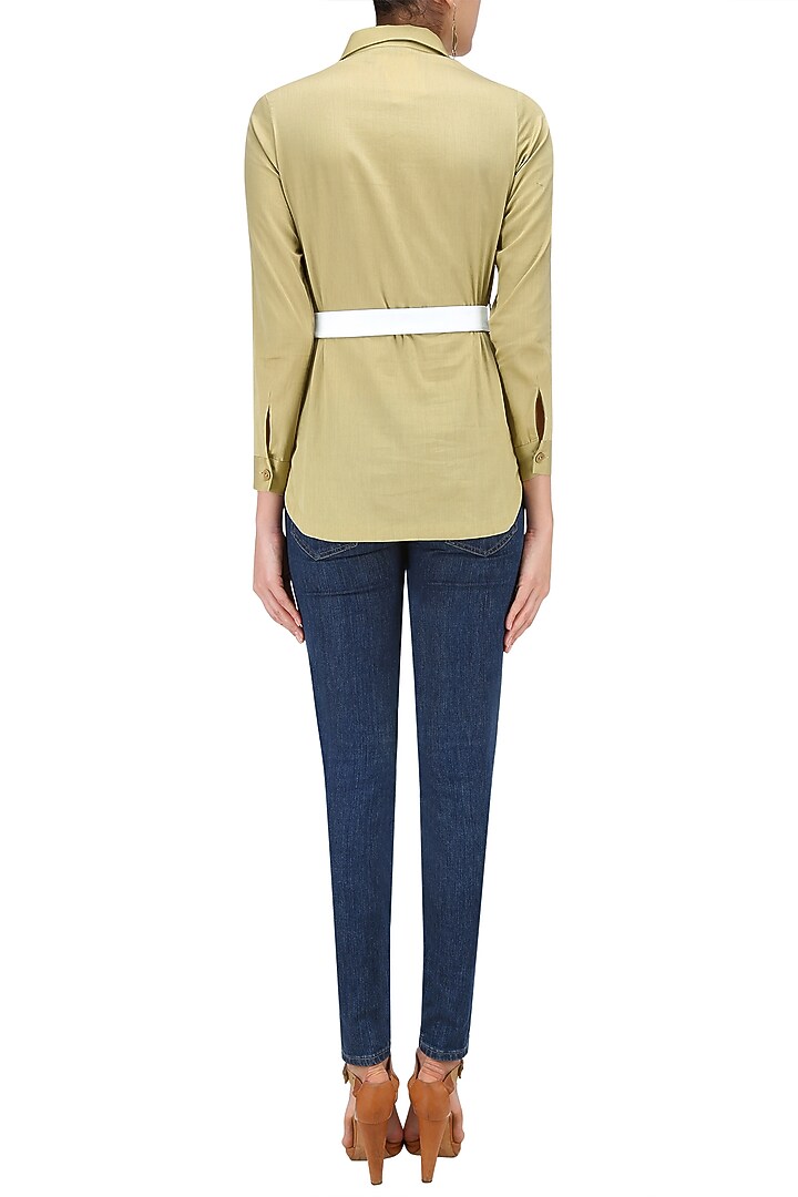 Olive grey embroidered poplin shirt available only at Pernia's Pop Up Shop.