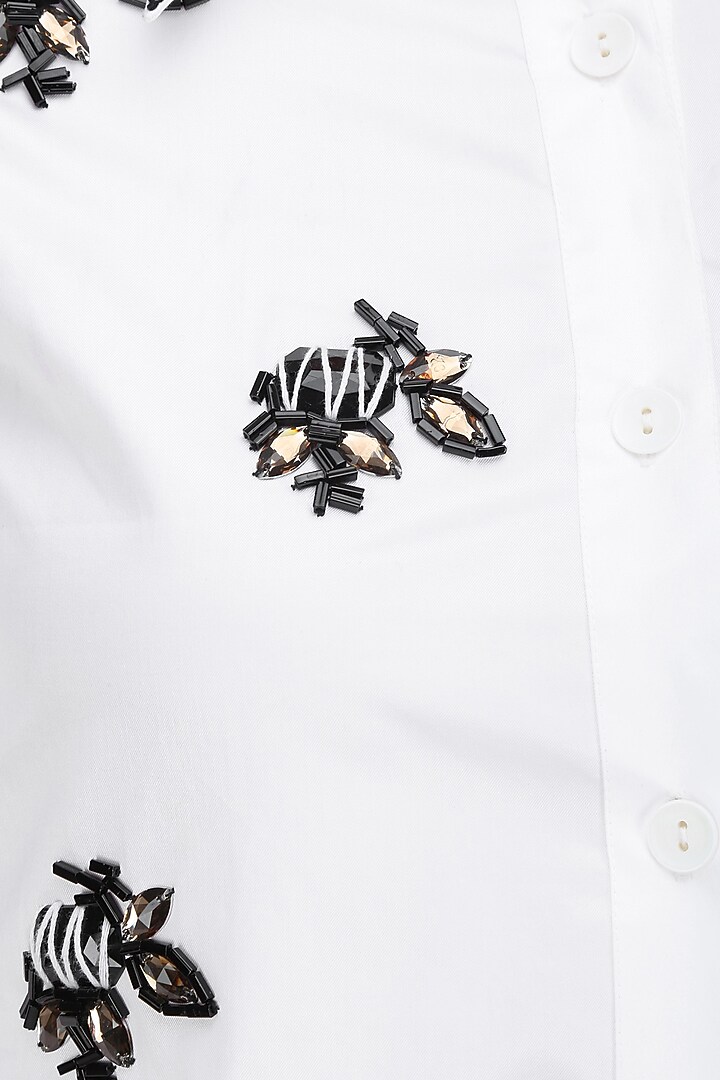 White sequins embroidered satin shirt available only at Pernia's Pop Up Shop.