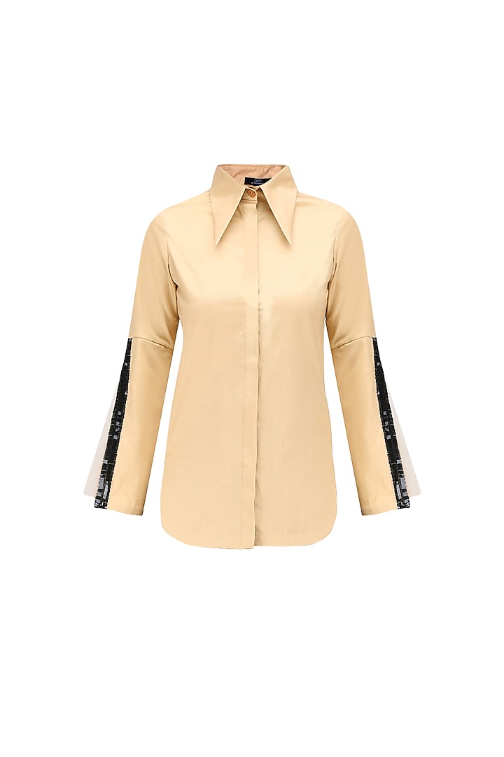 Beige Double Layered Sleeves Shirt by QUO