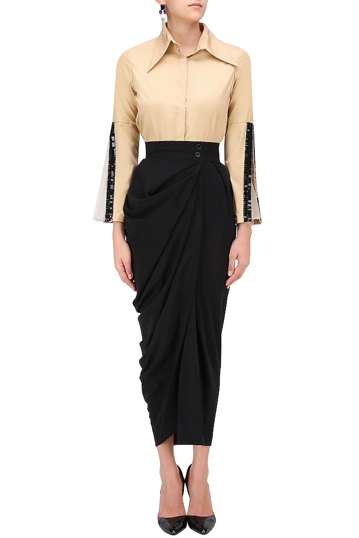 Beige double layered sleeves shirt available only at Pernia's Pop Up Shop.