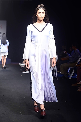 Light Blue Pleated Maxi Dress by QUO