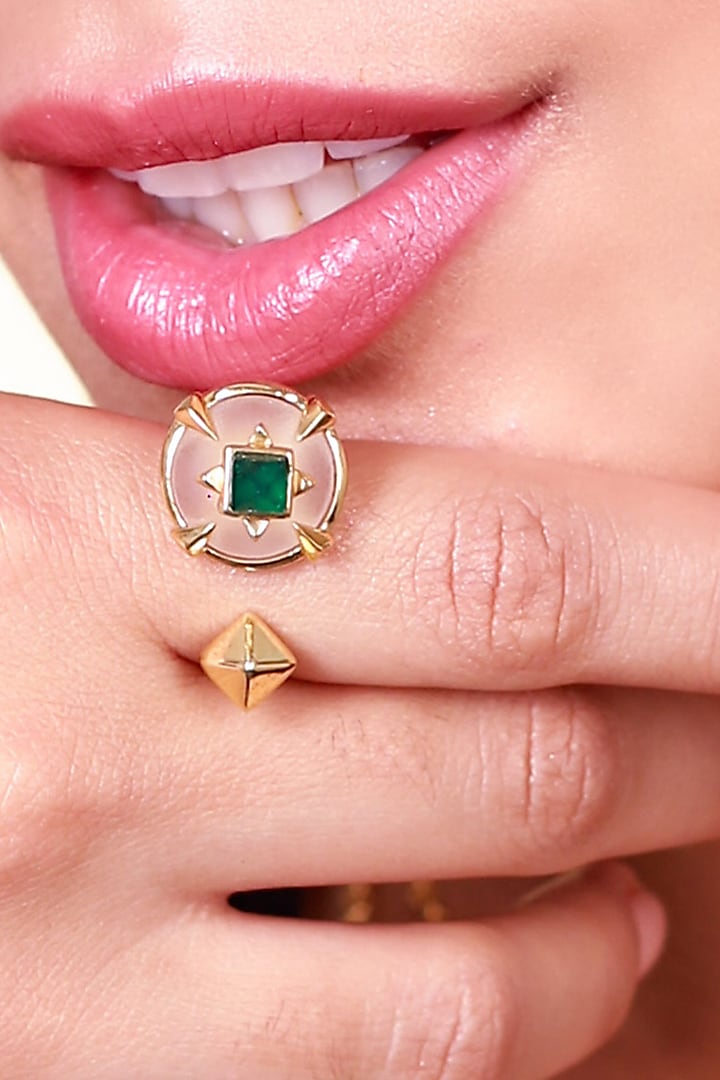 Gold Plated Emerald Doublet Stone Ring by Isharya