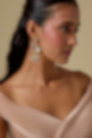 Gold Finish Cubic Zirconia & Pearl Enameled Dangler Earrings In Sterling Silver by Raeesa Jewels by Sanjana and Ritu at Pernia's Pop Up Shop