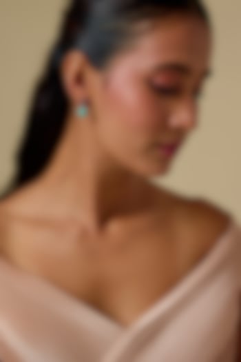Gold Finish Cubic Zirconia & Turquoise Drop Stud Earrings In Sterling Silver by Raeesa Jewels by Sanjana and Ritu at Pernia's Pop Up Shop