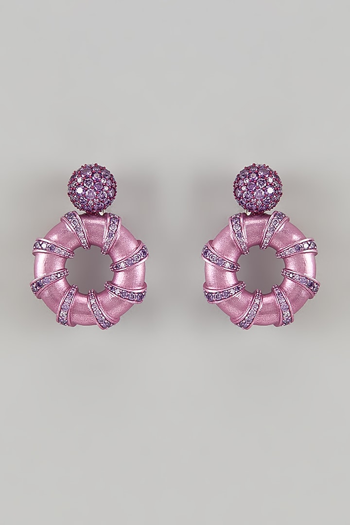 White Finish Cubic Zirconia & Purple Stone Hoop Earrings In Sterling Silver by Raeesa Jewels by Sanjana and Ritu at Pernia's Pop Up Shop