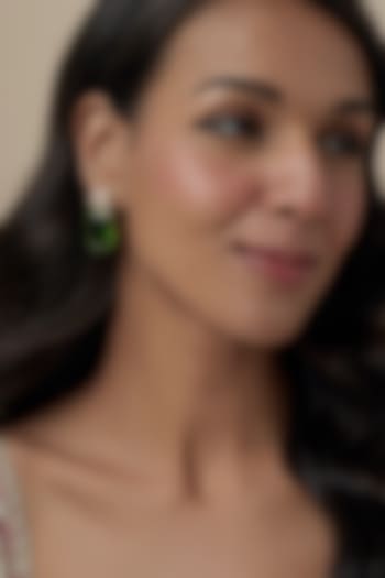 Gold Finish Cubic Zirconia & Green Stone Dangler Earrings In Sterling Silver by Raeesa Jewels by Sanjana and Ritu at Pernia's Pop Up Shop