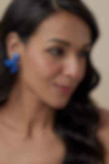 White Finish Cubic Zirconia & Electric Blue Stone Stud Earrings In Sterling Silver by Raeesa Jewels by Sanjana and Ritu at Pernia's Pop Up Shop