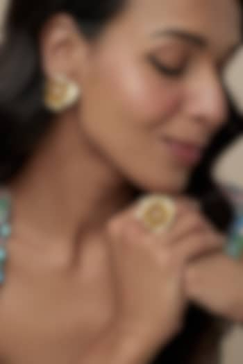 White Finish Cubic Zirconia Floral Ring In Sterling Silver by Raeesa Jewels by Sanjana and Ritu at Pernia's Pop Up Shop