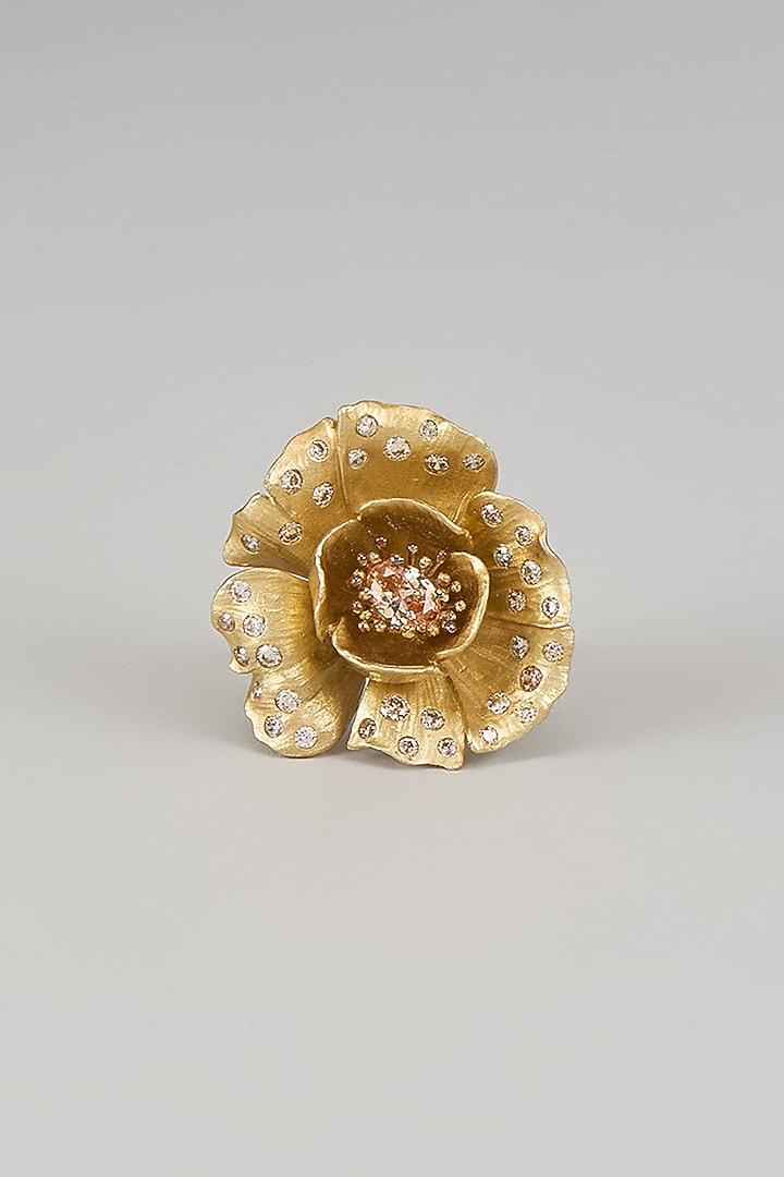 White Finish Cubic Zirconia Floral Ring In Sterling Silver by Raeesa Jewels by Sanjana and Ritu at Pernia's Pop Up Shop