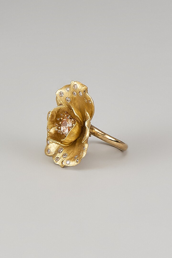 White Finish Cubic Zirconia Floral Ring In Sterling Silver by Raeesa Jewels by Sanjana and Ritu at Pernia's Pop Up Shop