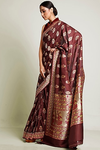 Wine Brown Meenakari Saree Set by Raagsutra