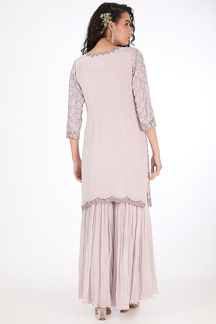 Lilac Chinon Pearl Embroidered Wedding Sharara Set by Raas Couture at Pernia's Pop Up Shop