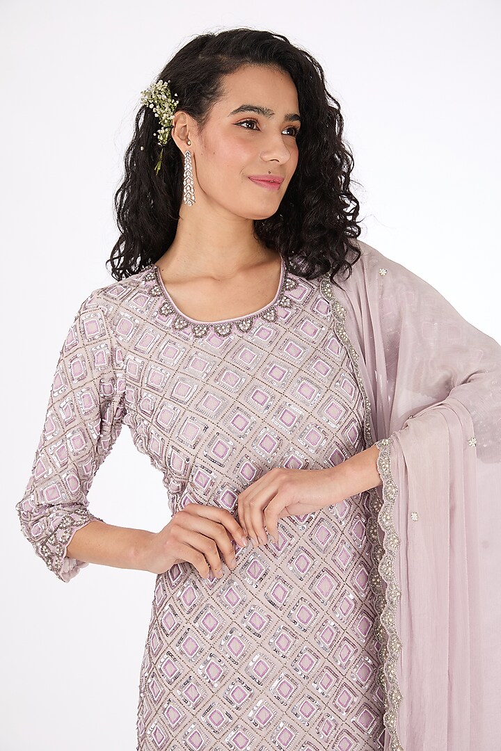 Lilac Chinon Pearl Embroidered Wedding Sharara Set by Raas Couture at Pernia's Pop Up Shop