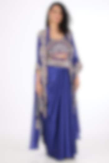Blue Organza Aari Hand Embroidered Cape Set by Raas Couture