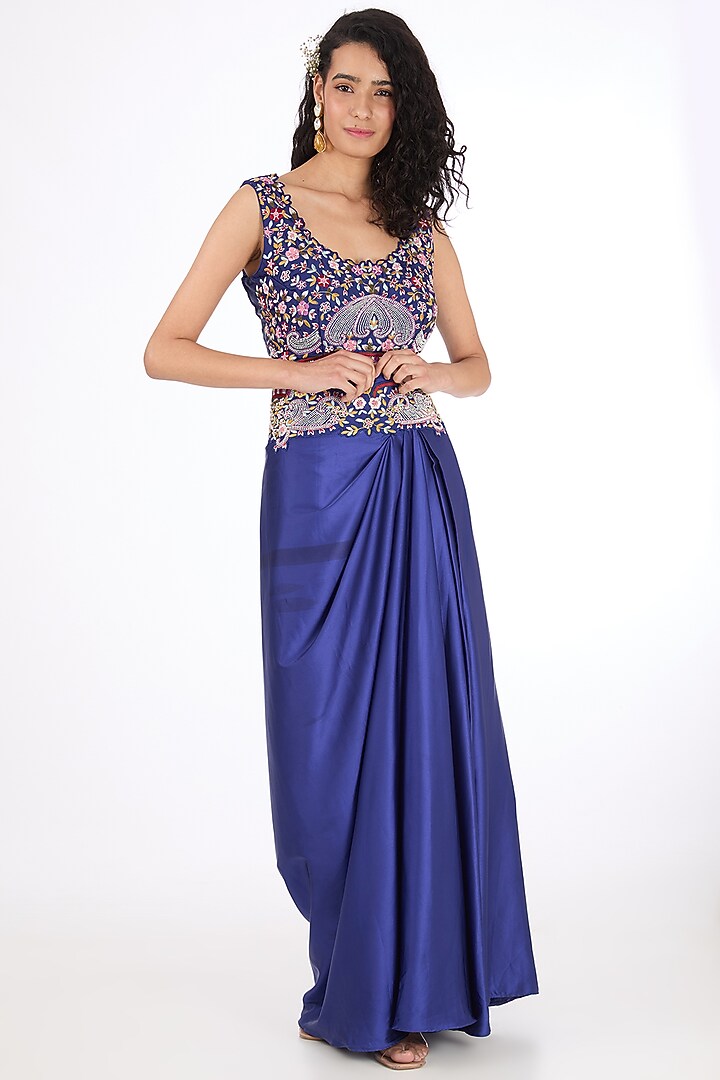 Blue Organza Aari Hand Embroidered Cape Set by Raas Couture at Pernia's Pop Up Shop