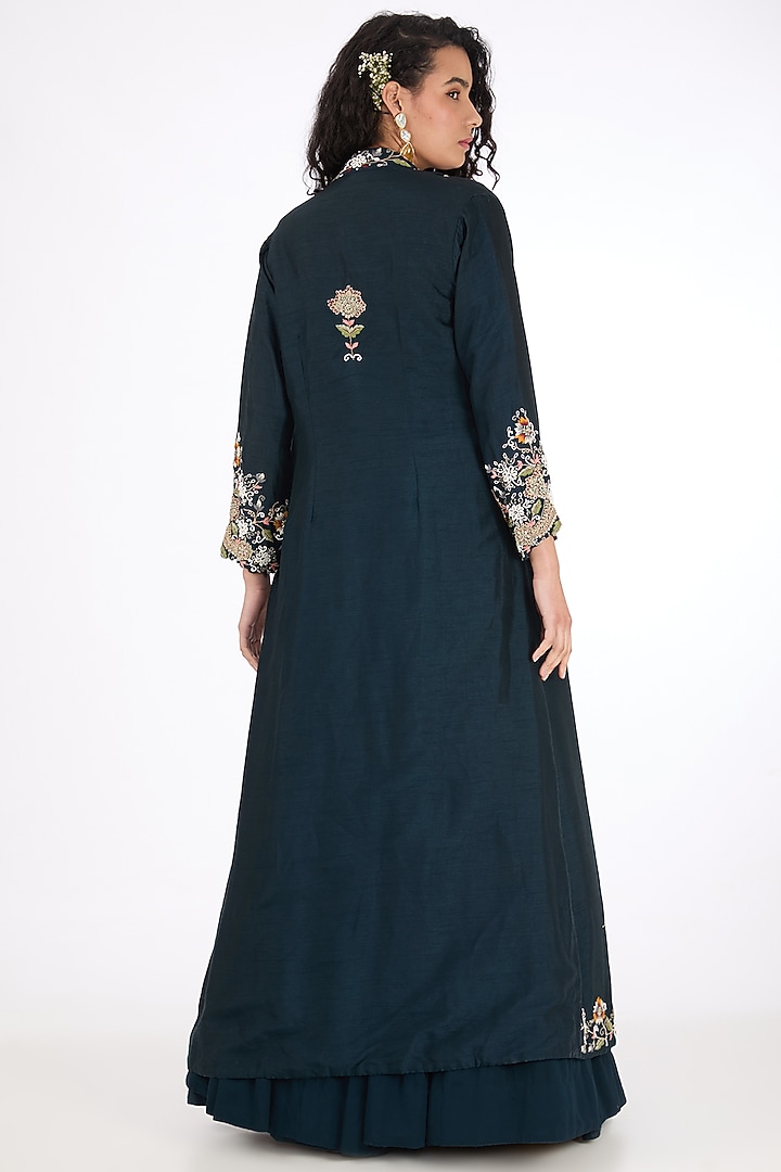 Blue Georgette Zardosi & Pearl Embroidered Jacket Wedding Lehenga Set by Raas Couture at Pernia's Pop Up Shop