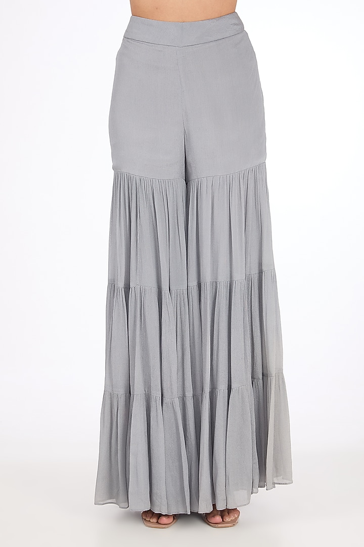 Grey Chinon Pearl Embroidered Wedding Sharara Set by Raas Couture at Pernia's Pop Up Shop