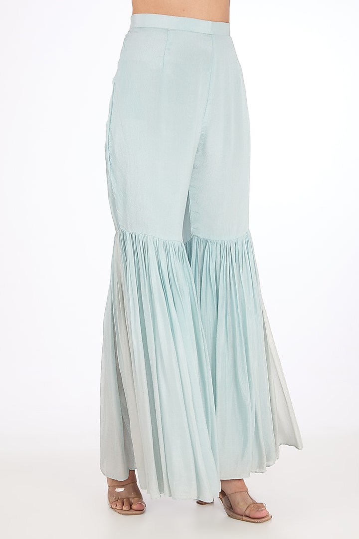 Ice Blue Chinon Pearl Embroidered Wedding Sharara Set by Raas Couture at Pernia's Pop Up Shop