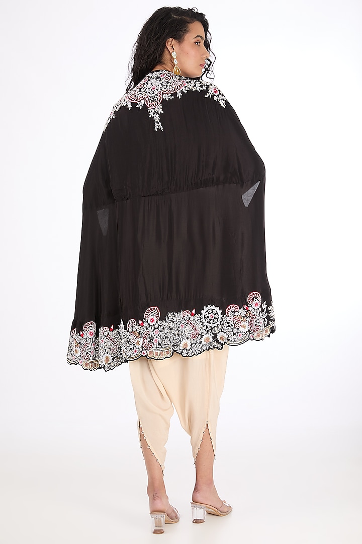 Black Crepe Pearl Embroidered Kaftan Cape Set by Raas Couture at Pernia's Pop Up Shop