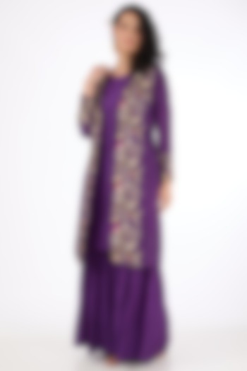 Purple Dola Silk Thread Embroidered Jacket Set by Raas Couture