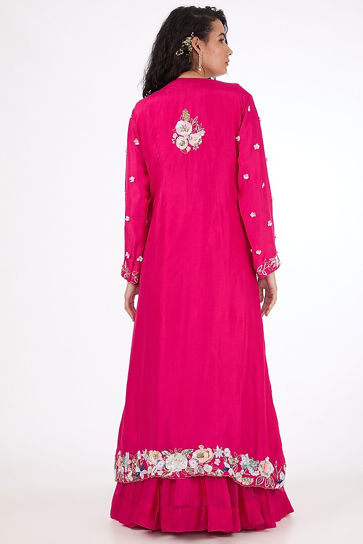 Red Georgette Zardosi & Pearl Embroidered Jacket Wedding Lehenga Set by Raas Couture at Pernia's Pop Up Shop